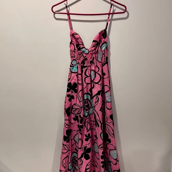 Zara Pink Blue and Black Printed Maxi Poplin Dress size XS - Picture 4 of 10